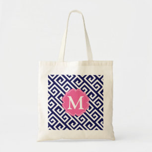 Elegant Navy Blue Greek Key - persoonlijke sleutel Tote Bag