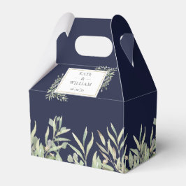 Elegant Navy Blue Greenery Wedding Favor Box Bedankdoosjes
