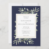 Elegant Navy Blue Greenery's Wedding Kaart (Voorkant)