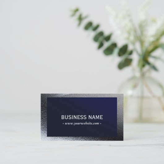 Elegant Navy Blue Grey Metallic Professional Visitekaartje (Staand voorkant)