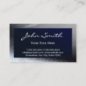 Elegant Navy Blue Grey Metallic Professional Visitekaartje (Achterkant)