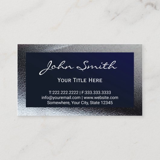 Elegant Navy Blue Grey Metallic Professional Visitekaartje (Achterkant)