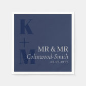 Elegant Navy Blue Grey Typografie Initialen Mr. &  Servet (Voorkant)