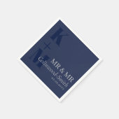 Elegant Navy Blue Grey Typografie Initialen Mr. &  Servet (Hoek)