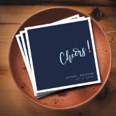 Elegant Navy Blue Hand Lettering Cheers Wedding Servet