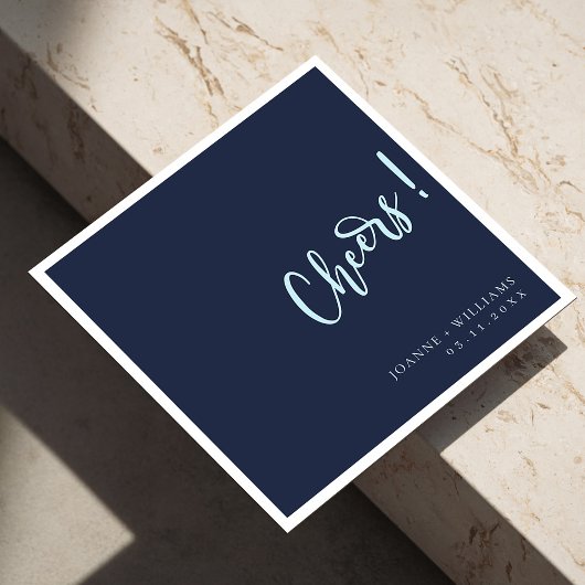 Elegant Navy Blue Hand Lettering Cheers Wedding Servet