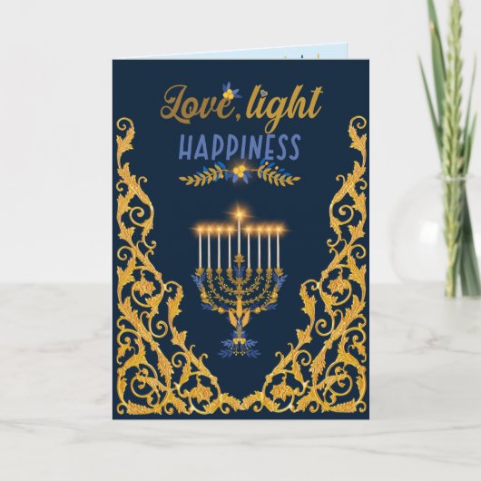 Elegant Navy Blue Hanukkah Menorah Kaart (Voorkant)
