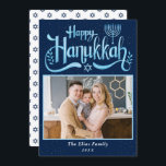 Elegant Navy Blue Happy Hanukkah Foto Feestdagenkaart<br><div class="desc">Elegant Navy Blue Happy Hanukkah Photo Holiday Kaart</div>