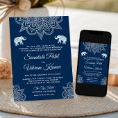Elegant Navy Blue Henna Indian Wedding Invitation Kaart