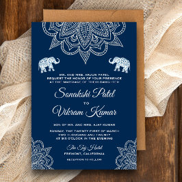 Elegant Navy Blue Henna Indian Wedding Invitation Kaart