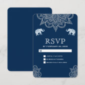 Elegant Navy Blue Henna Indiase bruiloft RSVP (Voorkant / Achterkant)