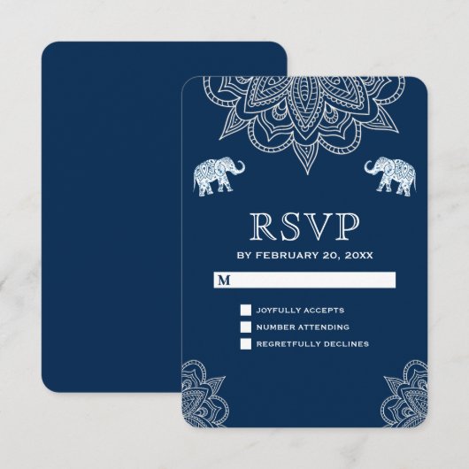 Elegant Navy Blue Henna Indiase bruiloft RSVP (Voorkant / Achterkant)