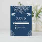 Elegant Navy Blue Henna Indiase bruiloft RSVP Kaartje (Staand voorkant)