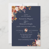 Elegant Navy Blue Herfst Floral bruiloft uitnodigi Kaart (Voorkant)