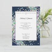 ELEGANT NAVY BLUE HOLOGRAPHIC PASTEL WEDING KAART (Staand voorkant)