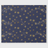 Elegant Navy Blue in Gold Snowflake kerststerren Cadeaupapier (Vlak)