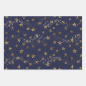 Elegant Navy Blue in Gold Snowflake kerststerren Inpakpapier Vel (Voorkant 3)