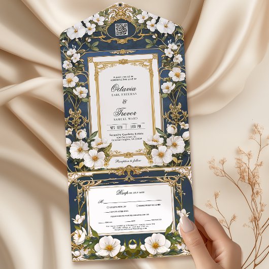 Elegant Navy Blue in one Weddenation All In One Uitnodiging