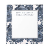 Elegant Navy Blue IndigoFloral White van bureau Notitieblok (Voorkant)