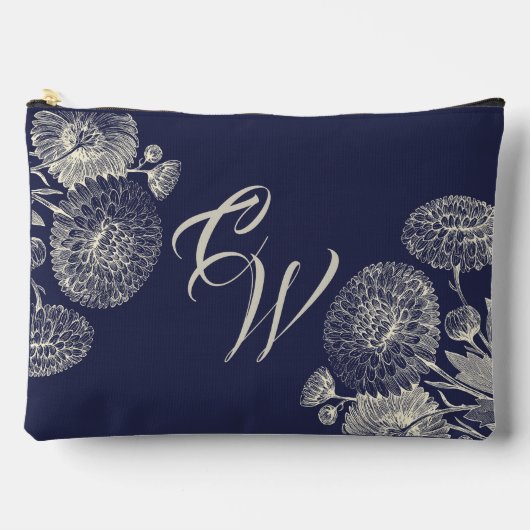 Elegant Navy Blue Ivory Floral Mum's Initialen Etui (Voorkant)