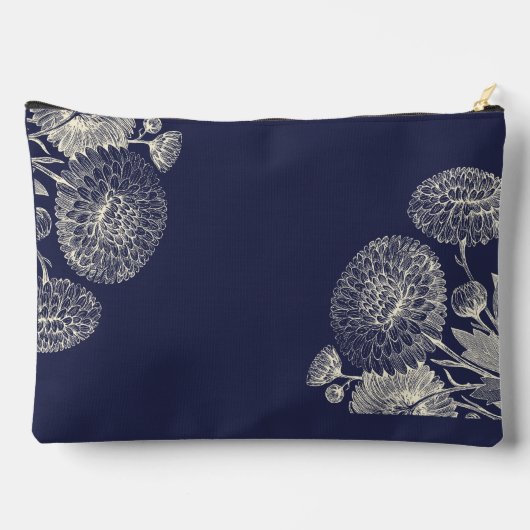 Elegant Navy Blue Ivory Floral Mum's Initialen Etui (Achterkant)