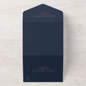 Elegant Navy Blue Ivory Gold Wedding All In One Uitnodiging (Buitenkant)