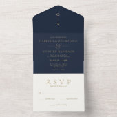 Elegant Navy Blue Ivory Gold Wedding All In One Uitnodiging (Binnen)