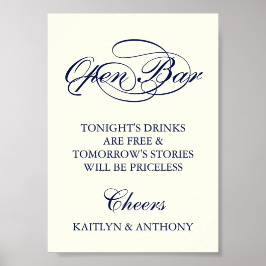 Elegant Navy Blue & Ivory Script Weddenschap Open  Poster (Voorkant)