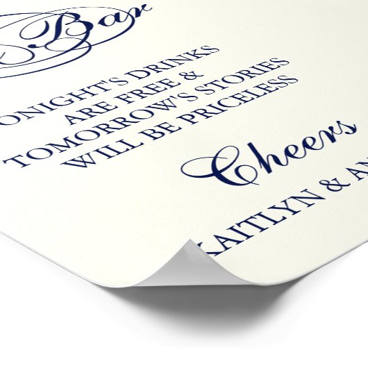 Elegant Navy Blue & Ivory Script Weddenschap Open  Poster (Hoek)