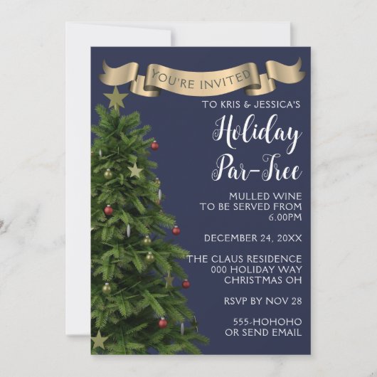 Elegant Navy Blue Kerstboom Vakantie Party Kaart (Voorkant)