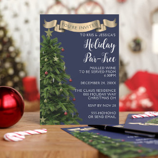 Elegant Navy Blue Kerstboom Vakantie Party Kaart