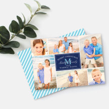 Elegant Navy Blue Kerstmonogram Foto Collage