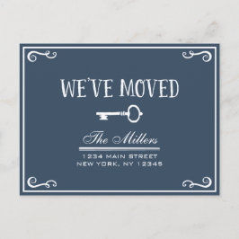 Elegant Navy Blue Key Moving Announement Aankondigingskaart