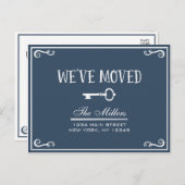 Elegant Navy Blue Key Moving Announement Aankondigingskaart (Voorkant / Achterkant)