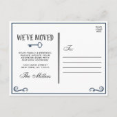 Elegant Navy Blue Key Moving Announement Aankondigingskaart (Achterkant)