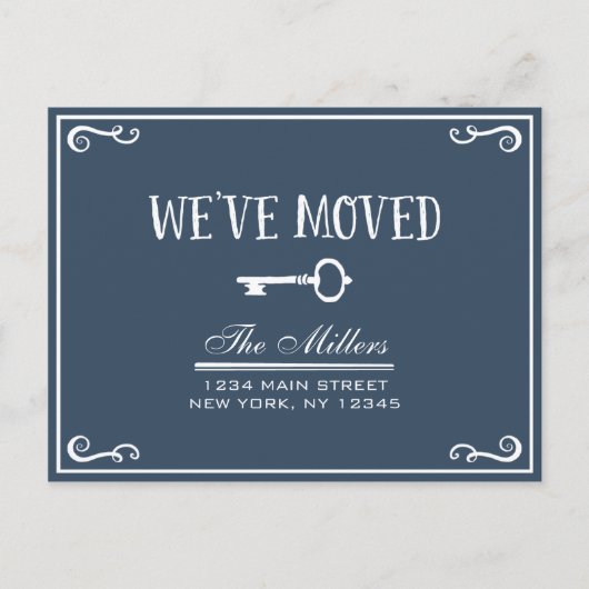 Elegant Navy Blue Key Moving Announement Aankondigingskaart (Voorkant)