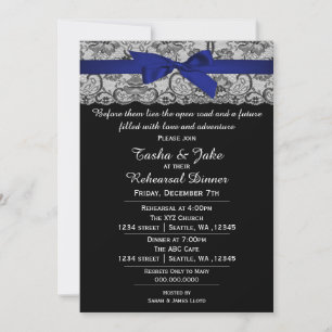 Elegant Navy Blue Lace Rehearsal Dinner Invitation Kaart