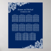 Elegant Navy Blue Lace Wedding Seding Chart Poster (Voorkant)