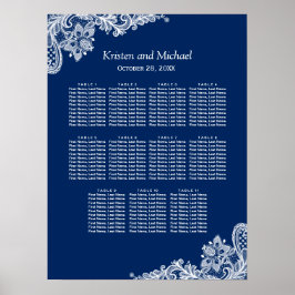Elegant Navy Blue Lace Wedding Seding Chart Poster