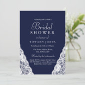 Elegant Navy Blue Lace Wedding Vrijgezellenfeest Kaart (Staand voorkant)