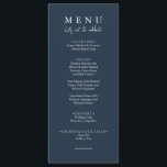 Elegant Navy Blue Laten we kalligrafie bruiloft et Menu<br><div class="desc">Een modern en elegant minimalistisch chique bruiloft nautisch donkerblauw dinermenu. Wat chique sjabloon ontwerp van marineblauwe effen achtergrond en witte typografie. En laten we woorden eten in elegante chique witte kalligrafie. Pak het en maak je huwelijksmenu chique en stijlvol.</div>