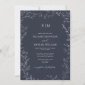 Elegant Navy Blue Leaf Photo Monogram Weddenschap Kaart (Voorkant)