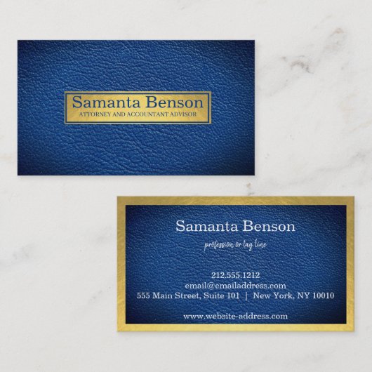 Elegant Navy Blue Leather Gold Label Professional  (Voorkant / Achterkant)