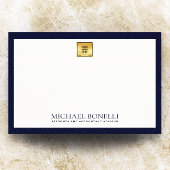 Elegant Navy Blue Leather Gold Logo Monogram Notitiekaartje