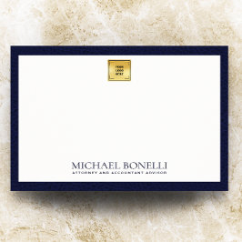 Elegant Navy Blue Leather Gold Logo Monogram Notitiekaartje