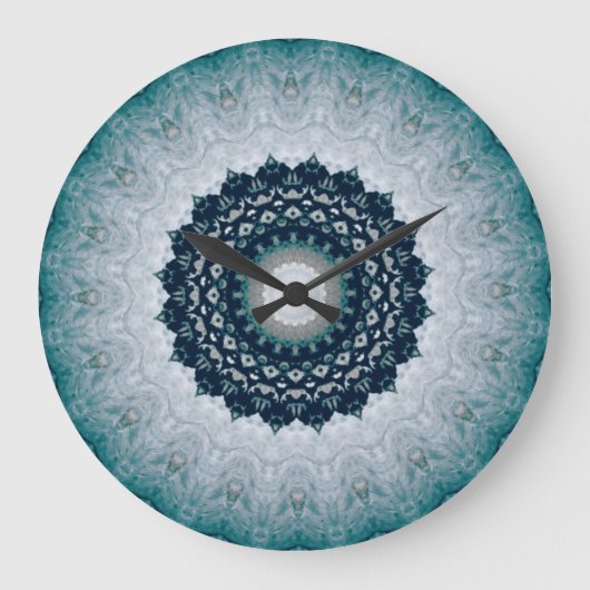 Elegant Navy Blue Mandala Grote Klok (Voorkant)