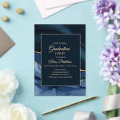 Elegant Navy Blue Marble Agate Afstuderen Acryl Uitnodigingen (Insitu (Huwelijk))