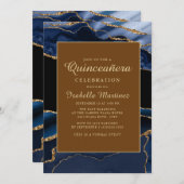 Elegant Navy Blue Marble Agate Quinceañera Kaart (Voorkant / Achterkant)
