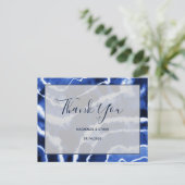 Elegant Navy Blue Marble Tie Dye Weddenschap Bedan Briefkaart (Staand voorkant)