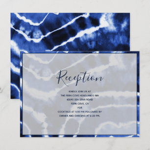 Elegant Navy Blue Marble Tie Dye Wedding Reception Informatiekaartje